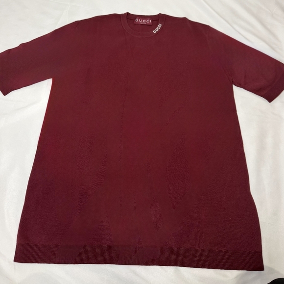 Gucci Silk Cotton T Shirt With Gucci Intarsia In Bordeaux - Picture 1 of 4
